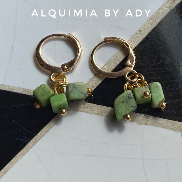 Alquimia Jewelry - Alquimia 14k gold green turquoise drops long dangle earrings